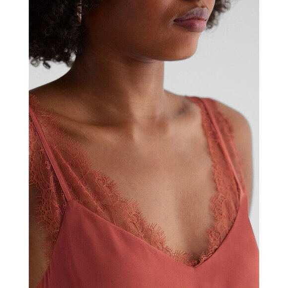 Express Womens Satin Lace Strap V-Neck Downtown Cami Desert Rose Size XS NWT $44 - Picture 2 of 16